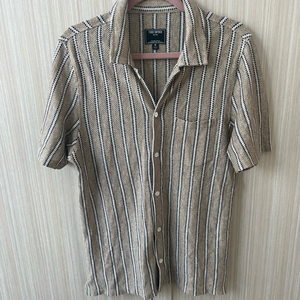 Todd Snyder Taupe/Black Mens Shirt Med